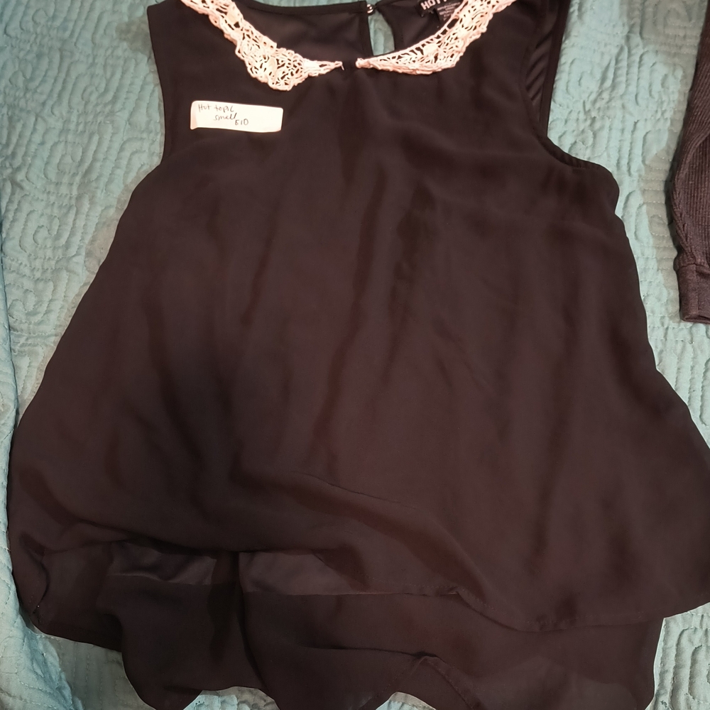 Hot Topic Black Blouse with Pink Lace Detail